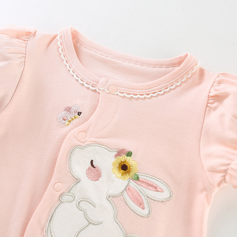 Bunny Embroidery and Ruffled Sleeves Baby Romper