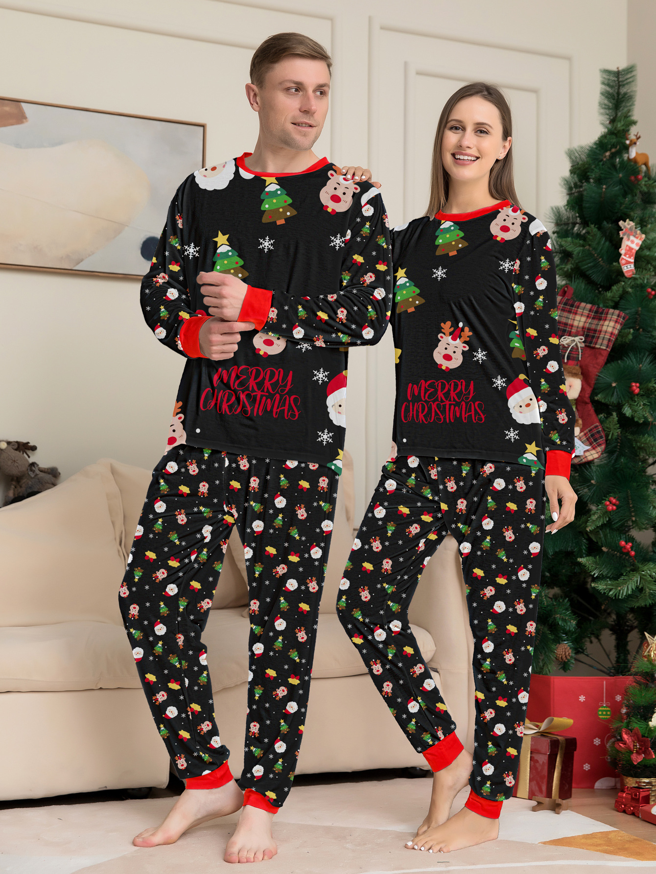 Matching Christmas Pajamas Deer Print Long-sleeve Pajamas Sets