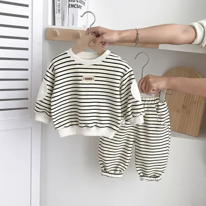 2pcs Black and White Striped Infant Clothing Set