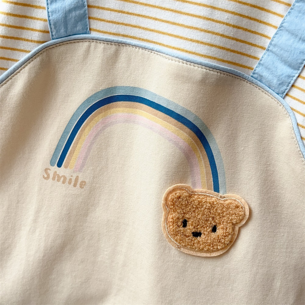 Rainbow and Teddy Bear Design Fake Two-piece Baby Romper