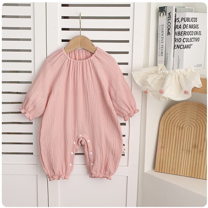 Baby Girls Ruffled Collar Cotton Yarn Rompers
