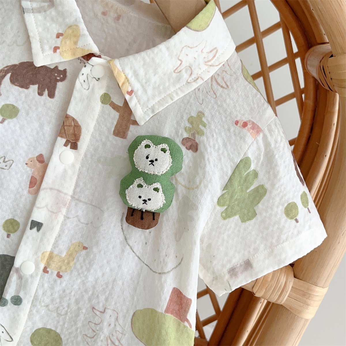Animal and Plant Print and Plush Decoration Baby Romper