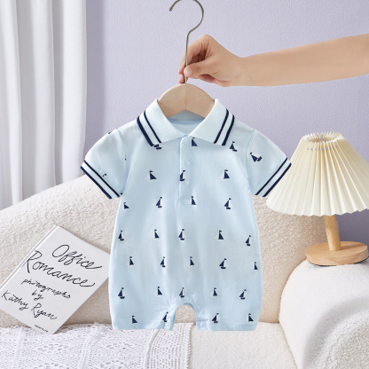 Sailor Collar and Sailboat Print Short-sleeved Baby Romper