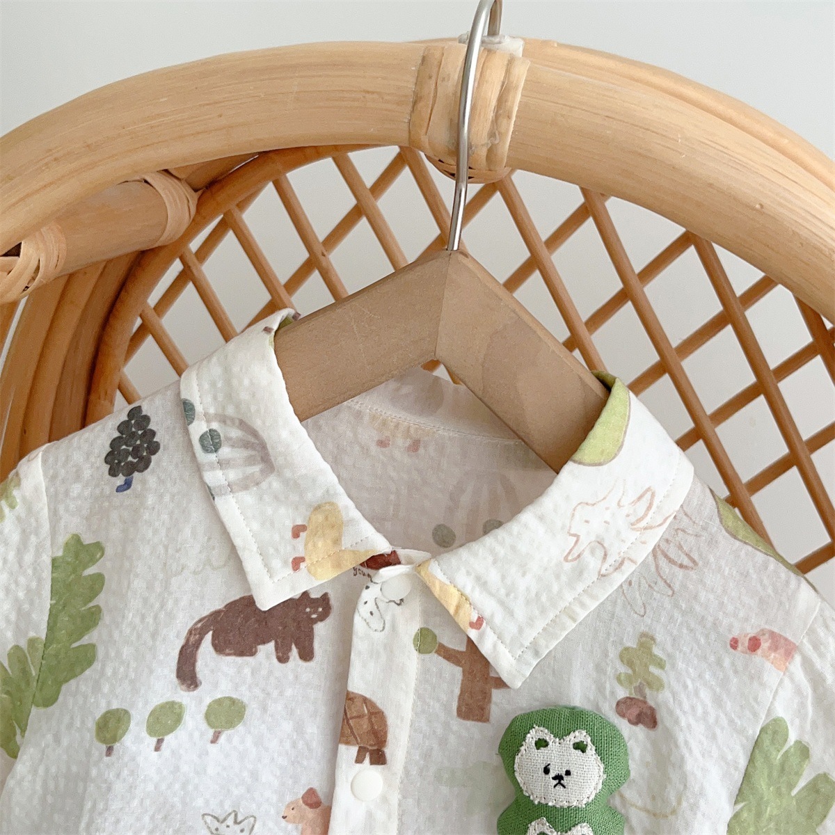 Animal and Plant Print and Plush Decoration Baby Romper