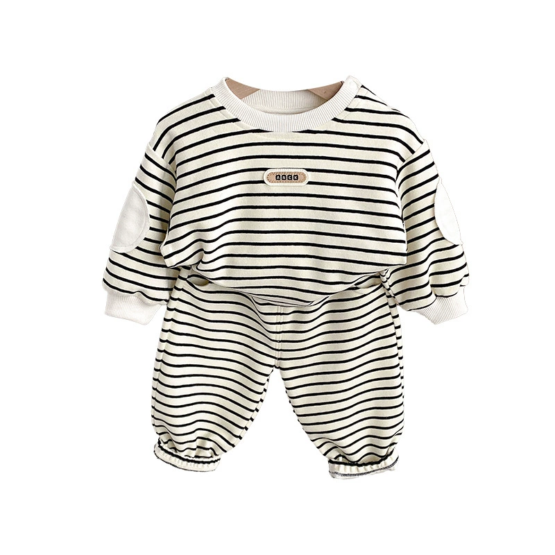 2pcs Black and White Striped Infant Clothing Set