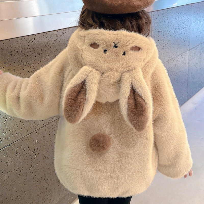 Baby Girl Cute Rabbit Padded and Thickened Cute Hooded Jacket Top