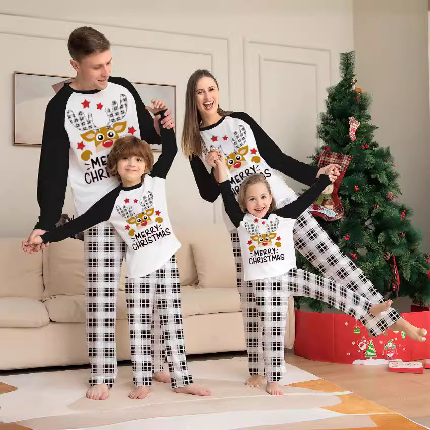 Matching Christmas Pajamas Cartoon Letter Long-sleeve Pajamas Sets