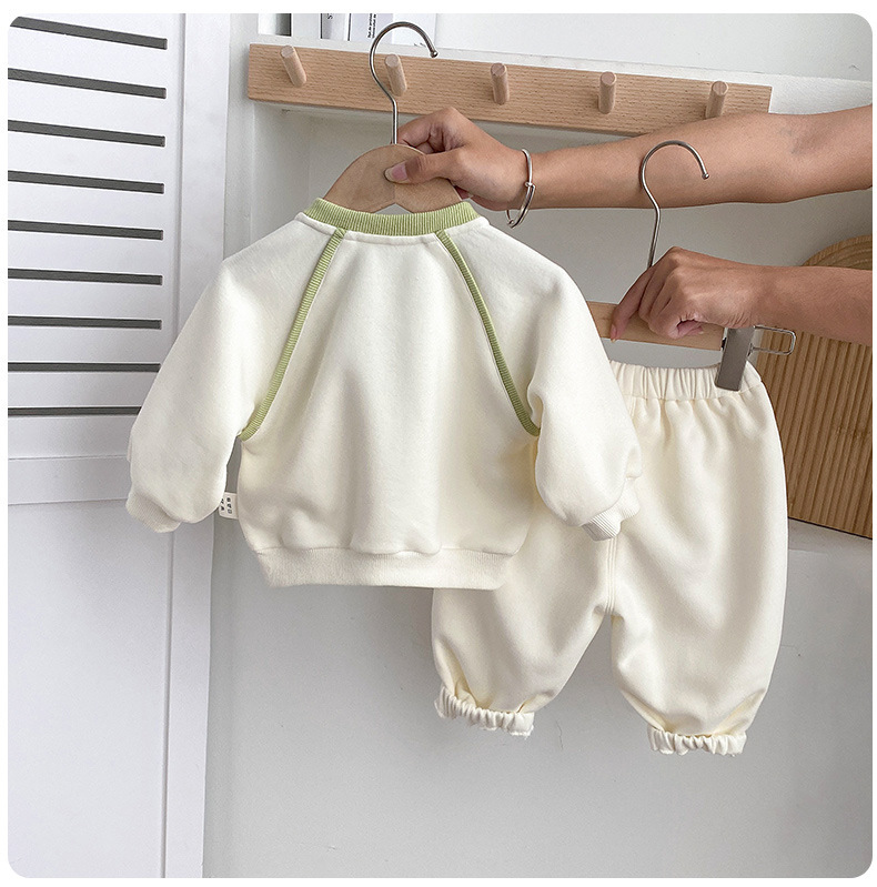2pcs Green Trim and Cactus Embroidery Toddler Set