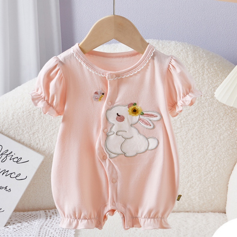Bunny Embroidery and Ruffled Sleeves Baby Romper