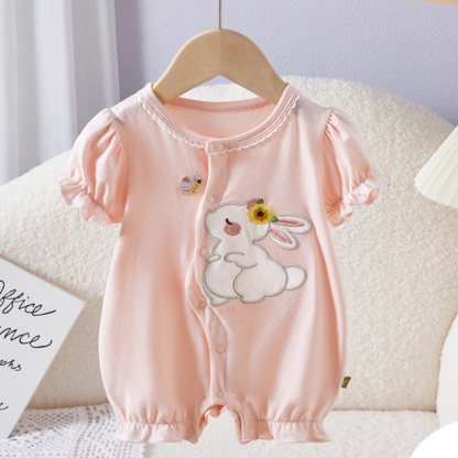 Bunny Embroidery and Ruffled Sleeves Baby Romper
