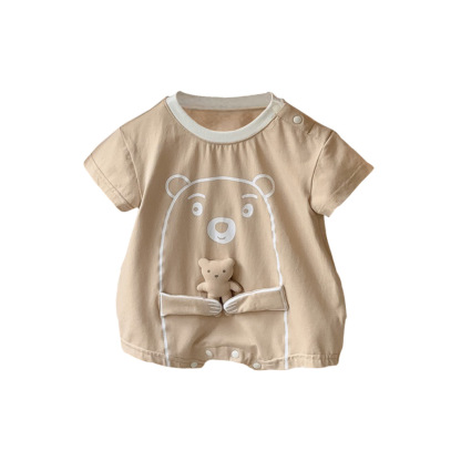 Bear and Cub Print Short-sleeved Baby Romper