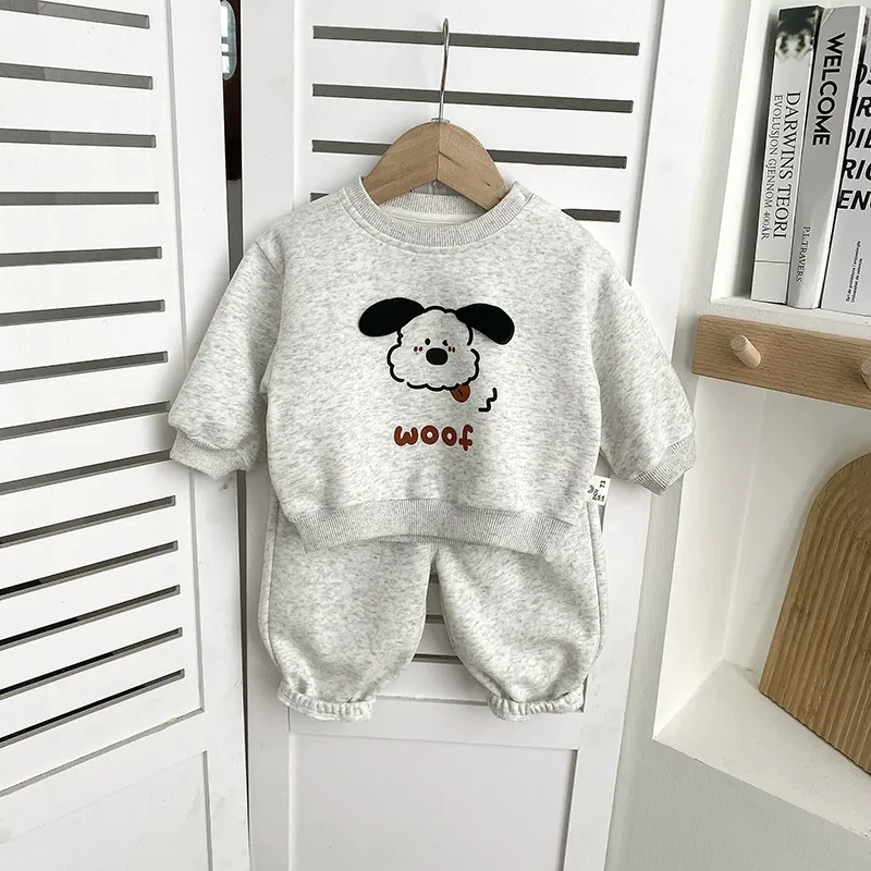 2pcs Toddlers Dog Print Sweatshirt and Pants Set