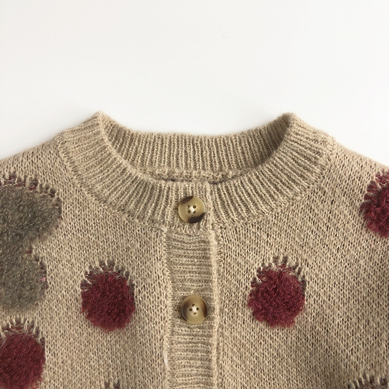 Baby Polka Dot Strawberry Jacquard Knit Cardigan