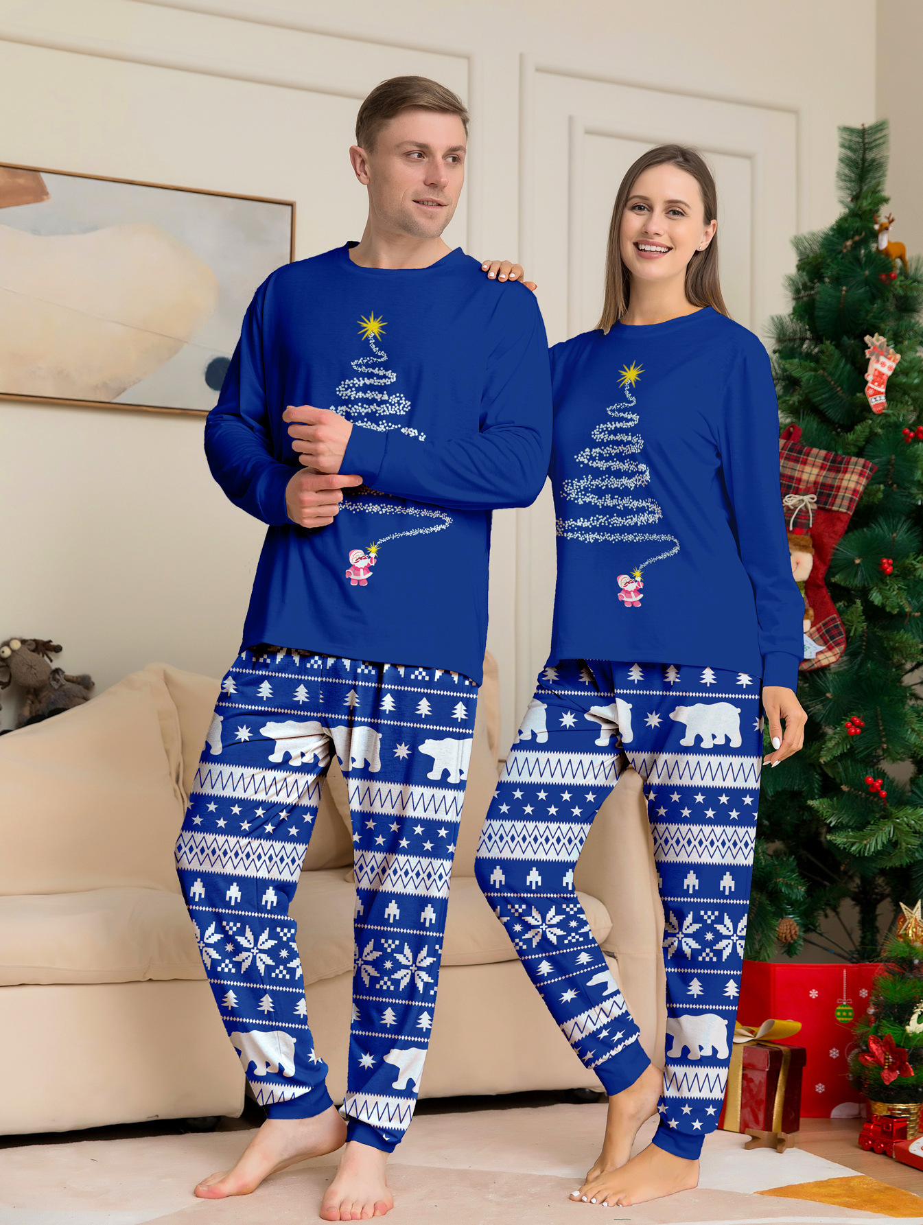 Matching Christmas Pajamas Tree Print Long-sleeve Pajamas Sets