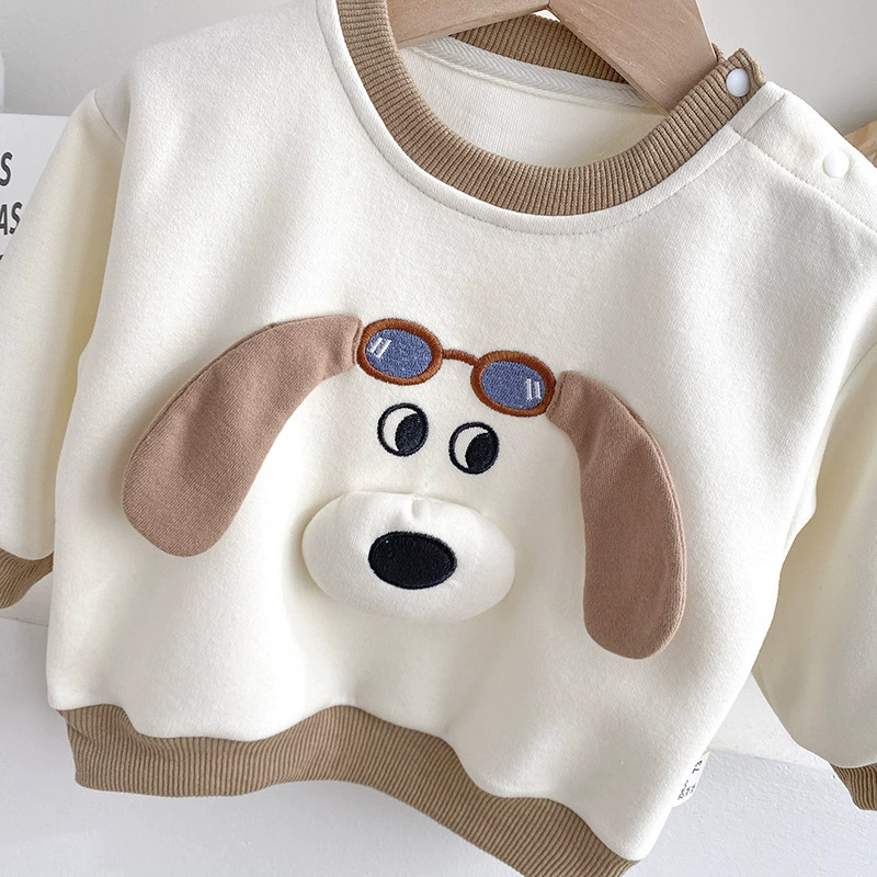 2pcs Toddlers Glasses Puppy Sweatshirt and Pants Set