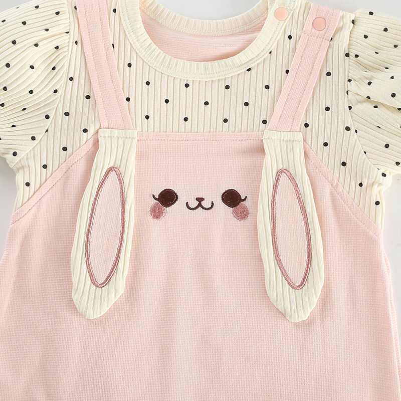 Fake Two-piece with Bunny Ear Straps Polka Dot Sleeves Romper