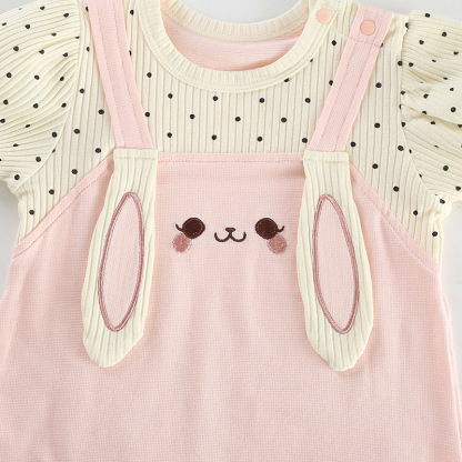 Fake Two-piece with Bunny Ear Straps Polka Dot Sleeves Romper
