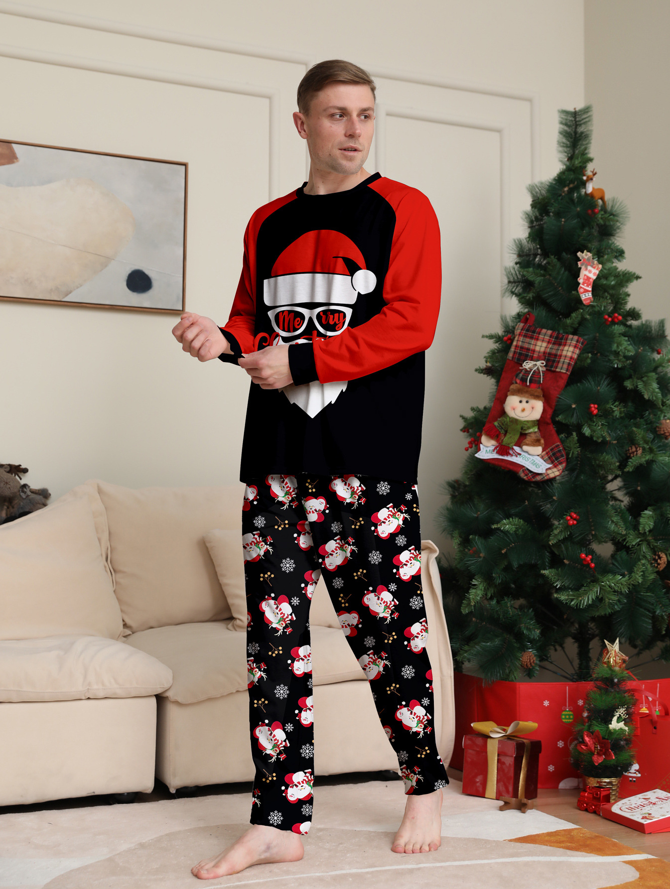 Matching Christmas Pajamas Santa Claus Letter Long-sleeve Pajamas Sets