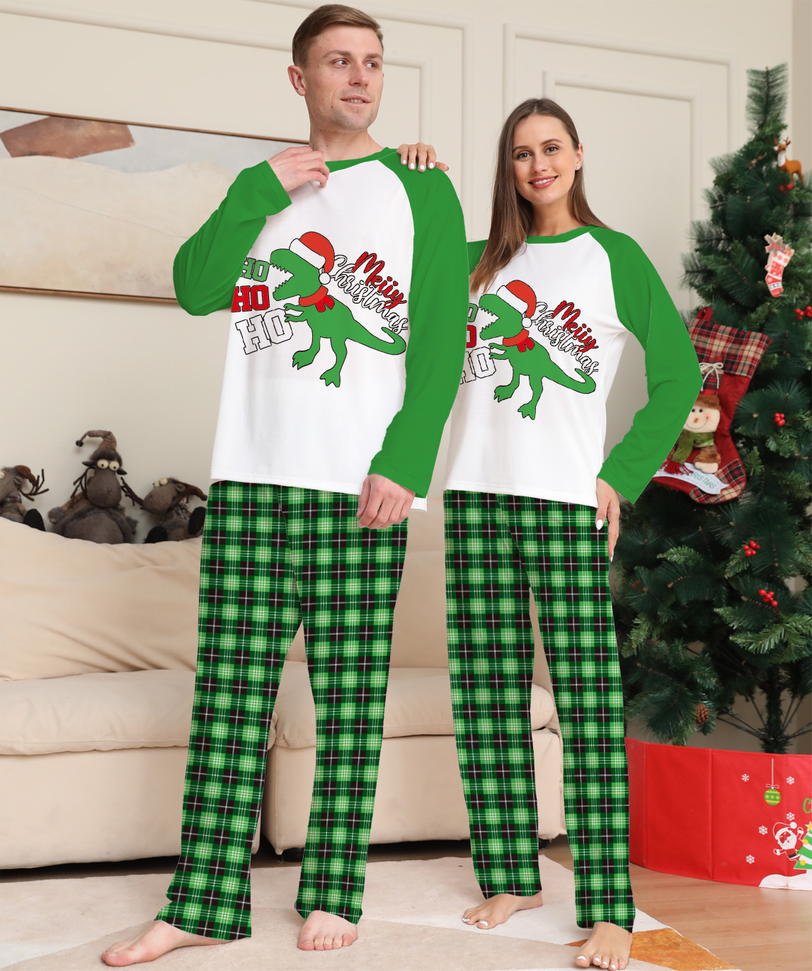 Matching Christmas Pajamas Cartoon Letter Long-sleeve Pajamas Sets