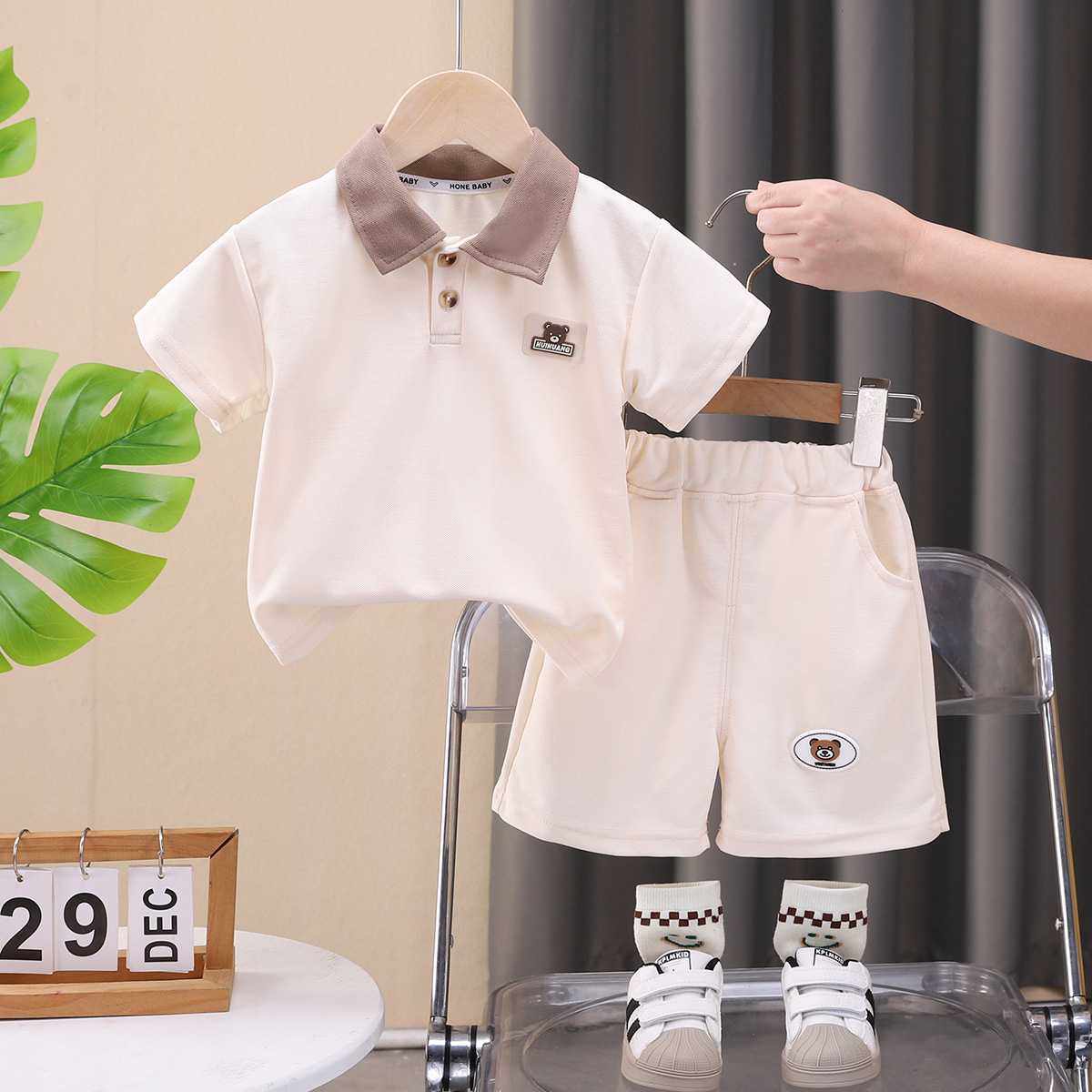 2pcs Bear POLO Shirt and Shorts Set