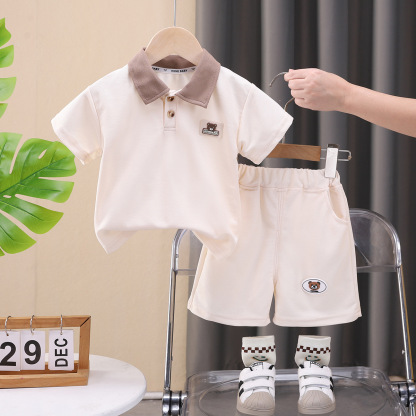 2pcs Bear POLO Shirt and Shorts Set