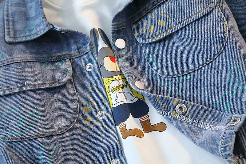 3pcs Toddler Boy Denim Bunny Print Top and Pant Set