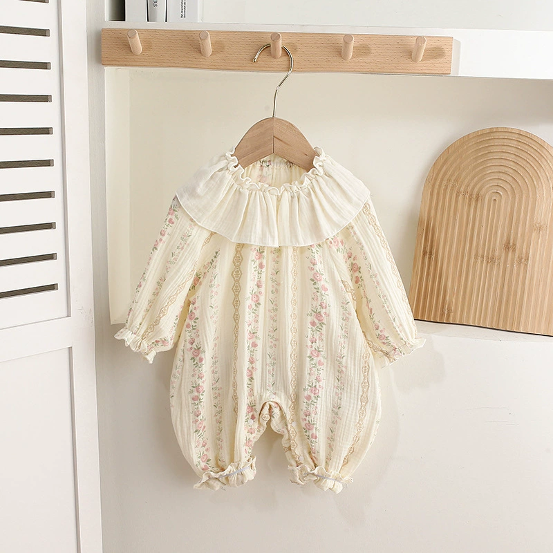 Baby Girl Ruffled Collar Floral Printed Romper