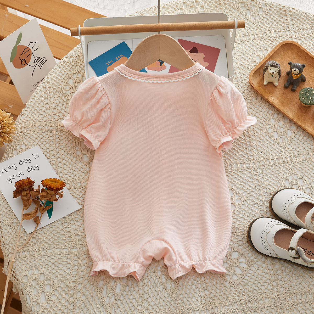 Bunny Embroidery and Ruffled Sleeves Baby Romper