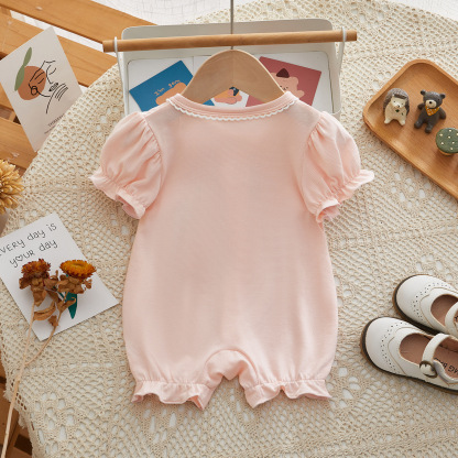 Bunny Embroidery and Ruffled Sleeves Baby Romper