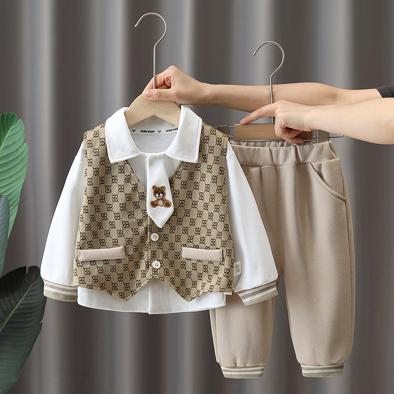 3pcs Toddler Boy Letter Vest Top and Pant Set