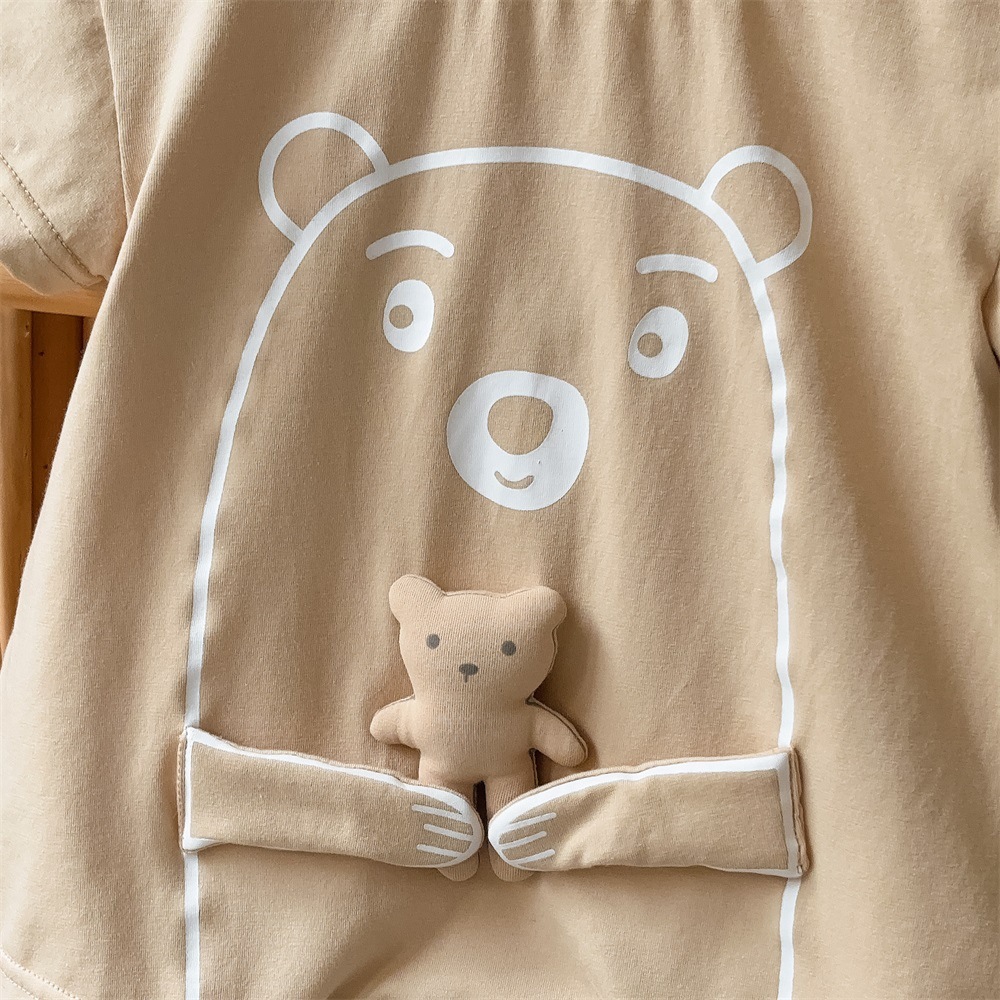 Bear and Cub Print Short-sleeved Baby Romper