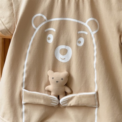 Bear and Cub Print Short-sleeved Baby Romper