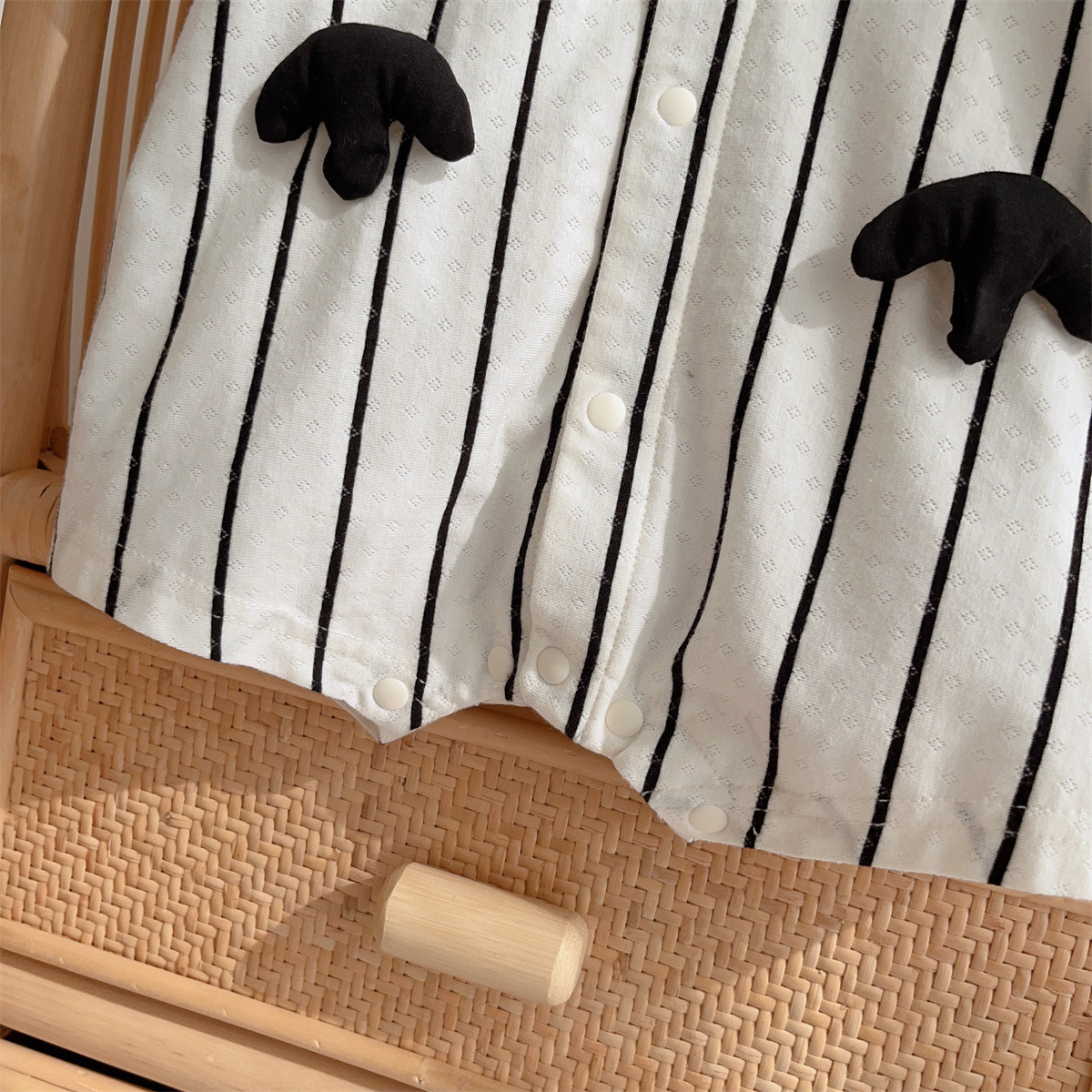 Black and White Striped Color Blocking Design Baby Romper