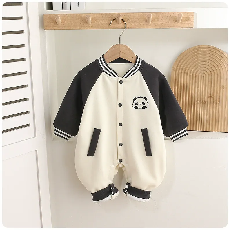 Baby Panda Embroidered Baseball Style Romper