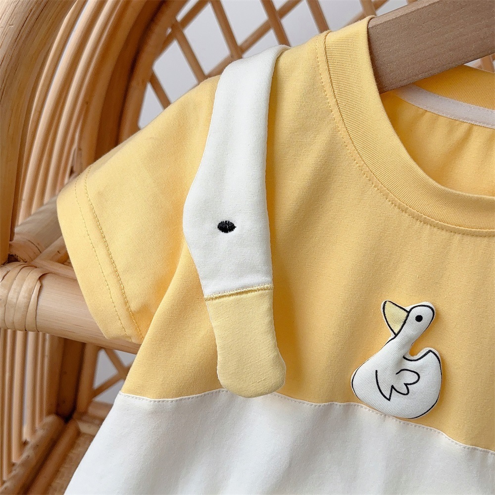 Fake Two-piece Duck Themed Design Baby Romper