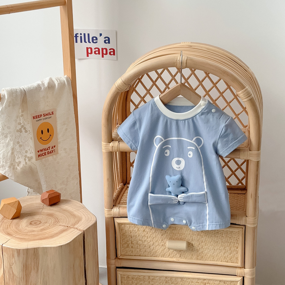 Bear and Cub Print Short-sleeved Baby Romper