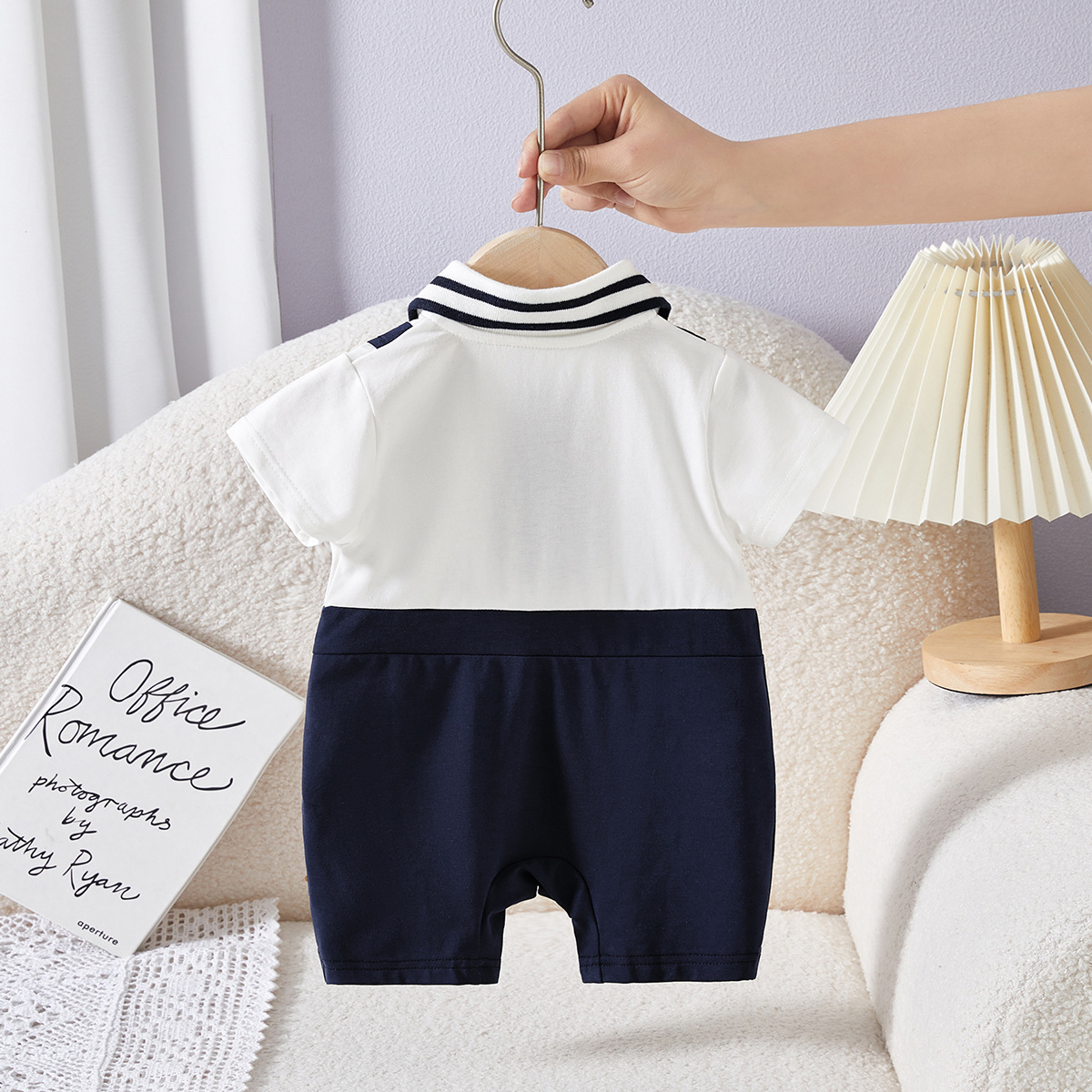 Sailor Collar Suspenders and Teddy Bear Tie Baby Romper