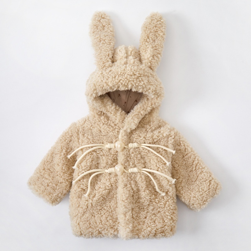 Baby Girl Cute Fluffy Rabbit Padded Fleece Double Layer Long Sleeve Ro