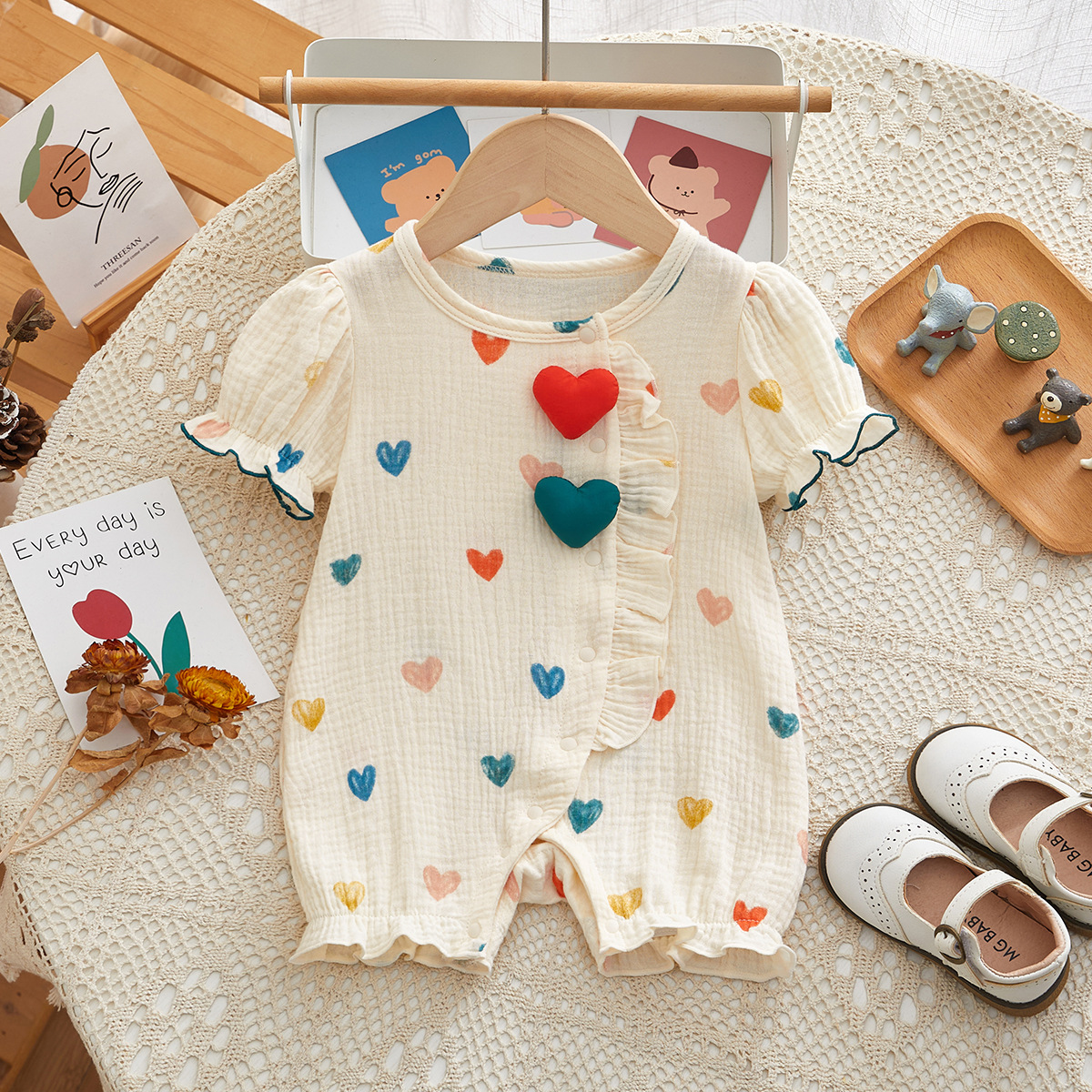 Ruffled Heart-shaped Decoration Baby Romper