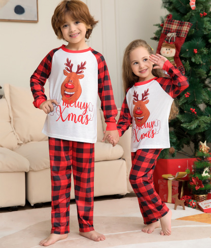 Matching Christmas Pajamas Deer Plaid Long-sleeve Pajamas Sets