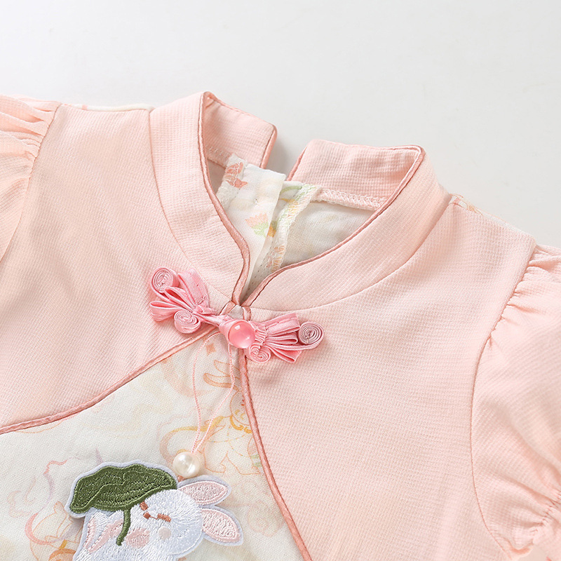 Rabbit Print Ruffled Sleeves and Tassel Decoration Baby Romper