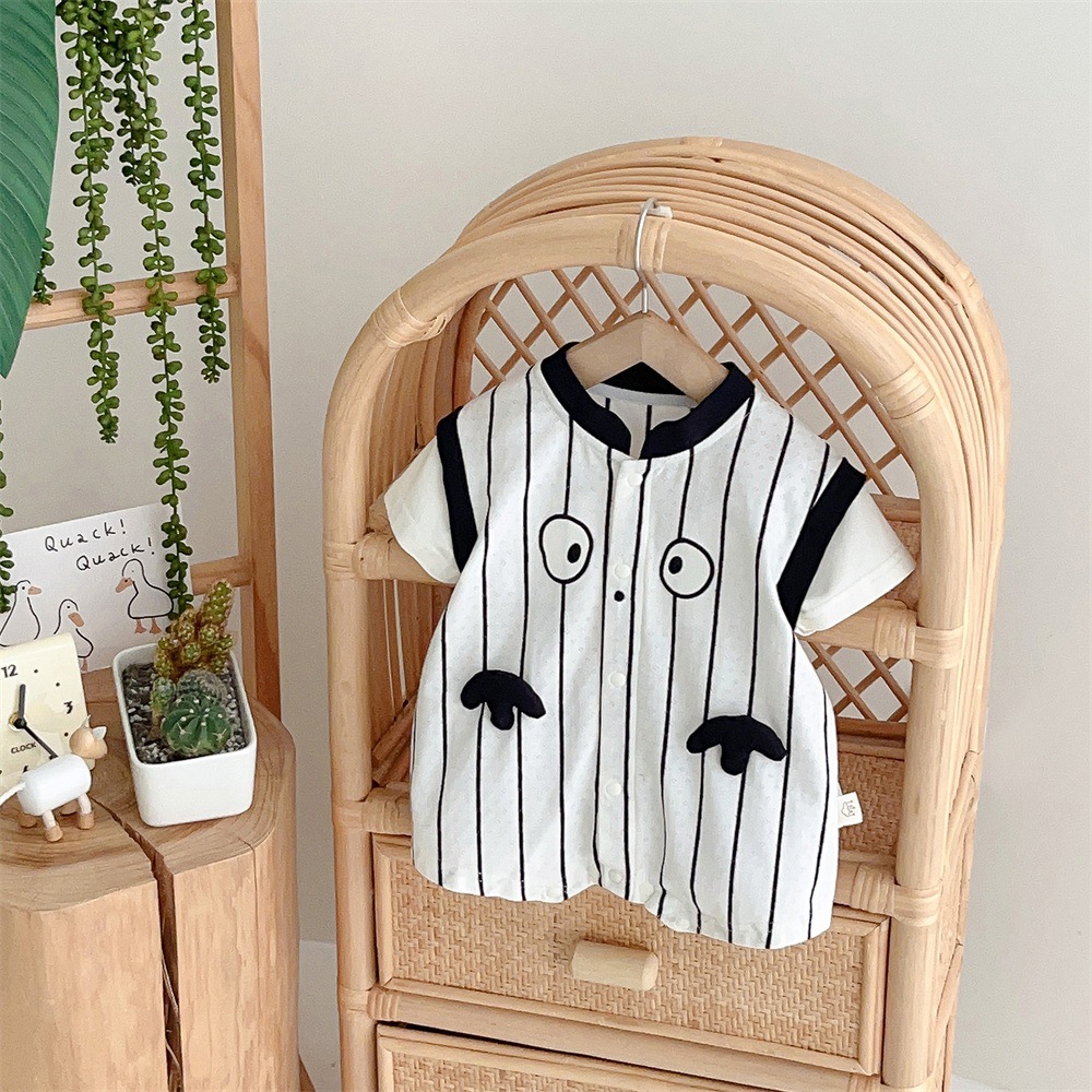 Black and White Striped Color Blocking Design Baby Romper