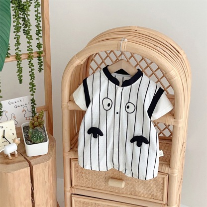 Black and White Striped Color Blocking Design Baby Romper