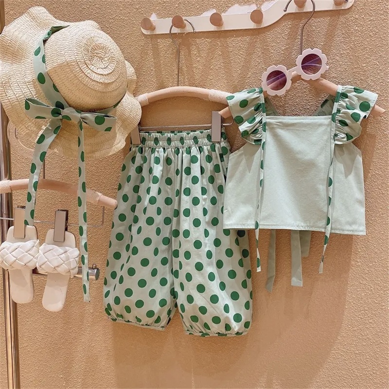 2pcs Toddler Green Dots Set with Hat