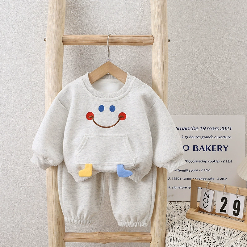 2pcs Smile Embroidered Sweatshirt and Pants Set