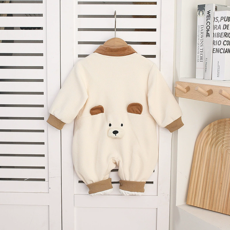 Brown Collar and "NICE" Embro idery Corduroy Romper