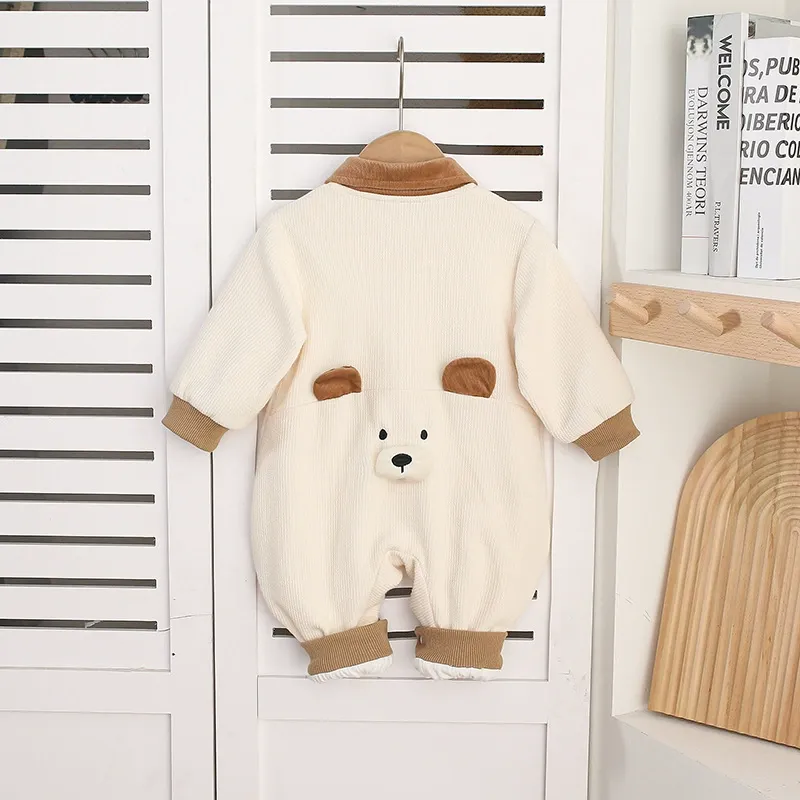 Brown Collar and "NICE" Embro idery Corduroy Romper