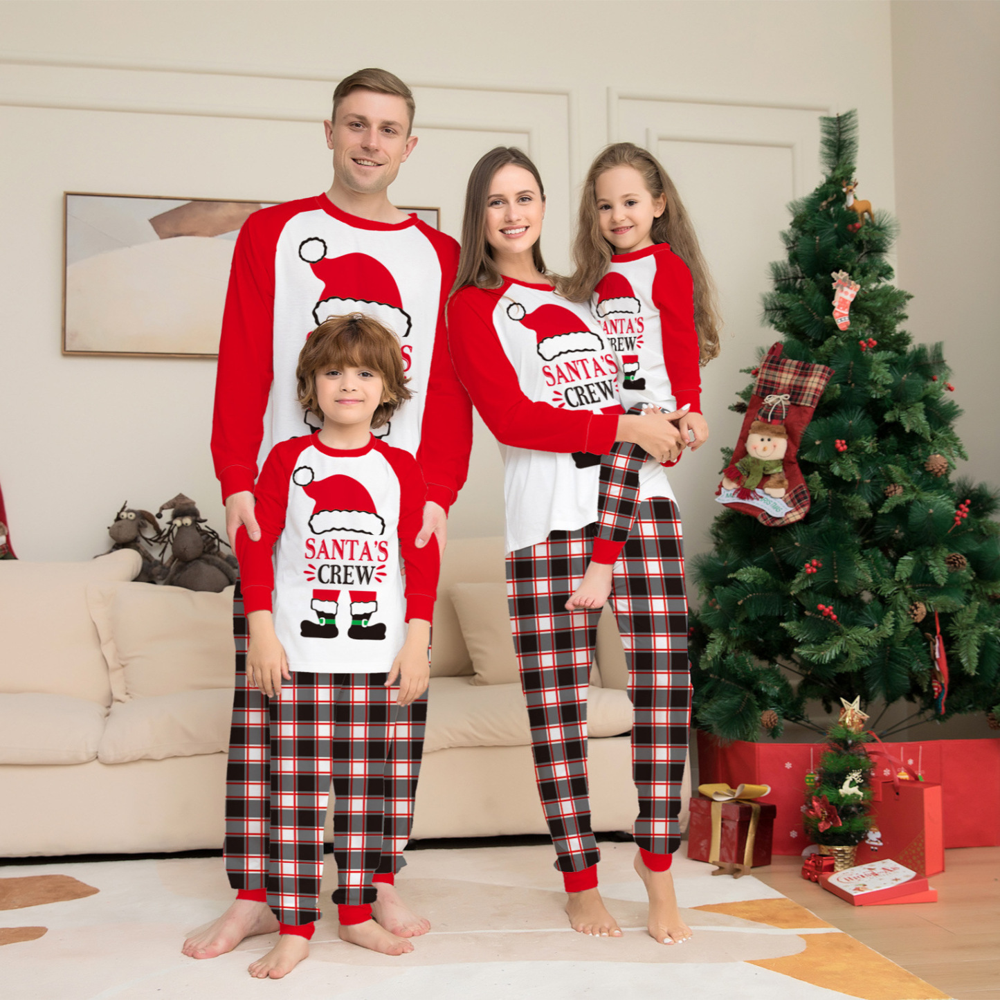Matching Christmas Pajamas Plaid Letter Long-sleeve Pajamas Sets