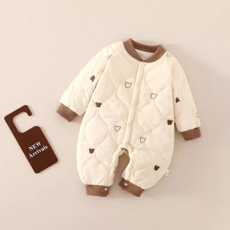 Baby Boy Embroidered Bear Warm Romper