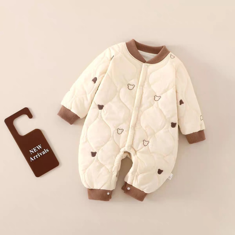 Baby Boy Embroidered Bear Warm Romper